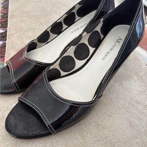 Anne Klein Glossy Black Peep Toe Heels